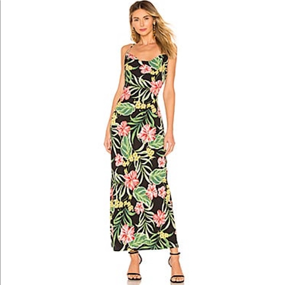 Revolve superdown Dina Draped Maxi Dress in Black Tropical Print - Medium